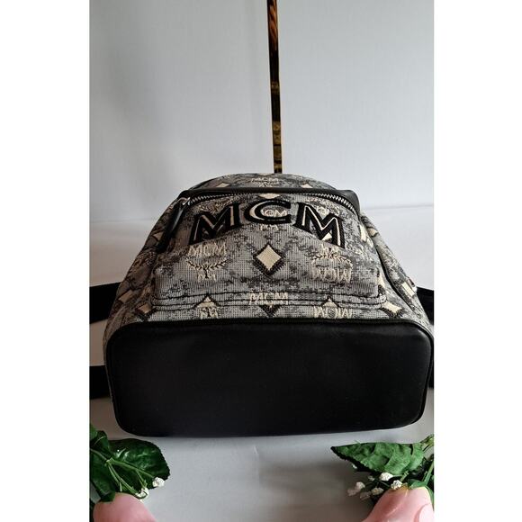 AUTHENTIC NWT MCM Vintage Jacquard Monogram Grey/Black Backpack Mini MSRP $1050 - Picture 6 of 9